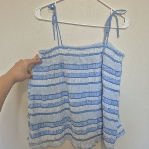 Pink Lily Women’s Blue Striped Tie Strap Ruffle Hem Top – Size M - Picture 5 of 5